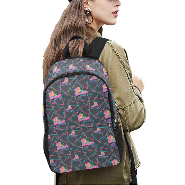 80's Roller Skate Pattern Classic Backpack with Side Pockets